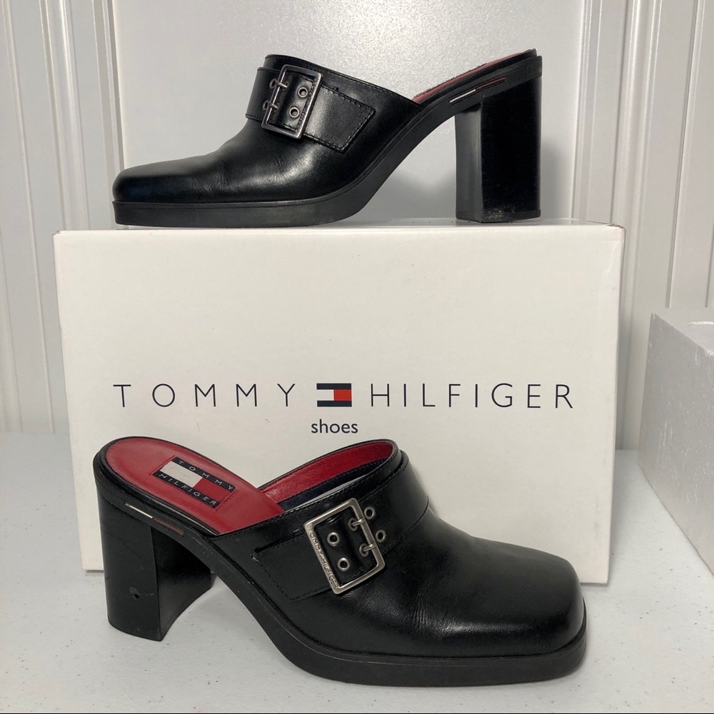 Tommy Hilfiger Classic Women’s Vintage Black Leather Mules/Clogs Size 8.5
